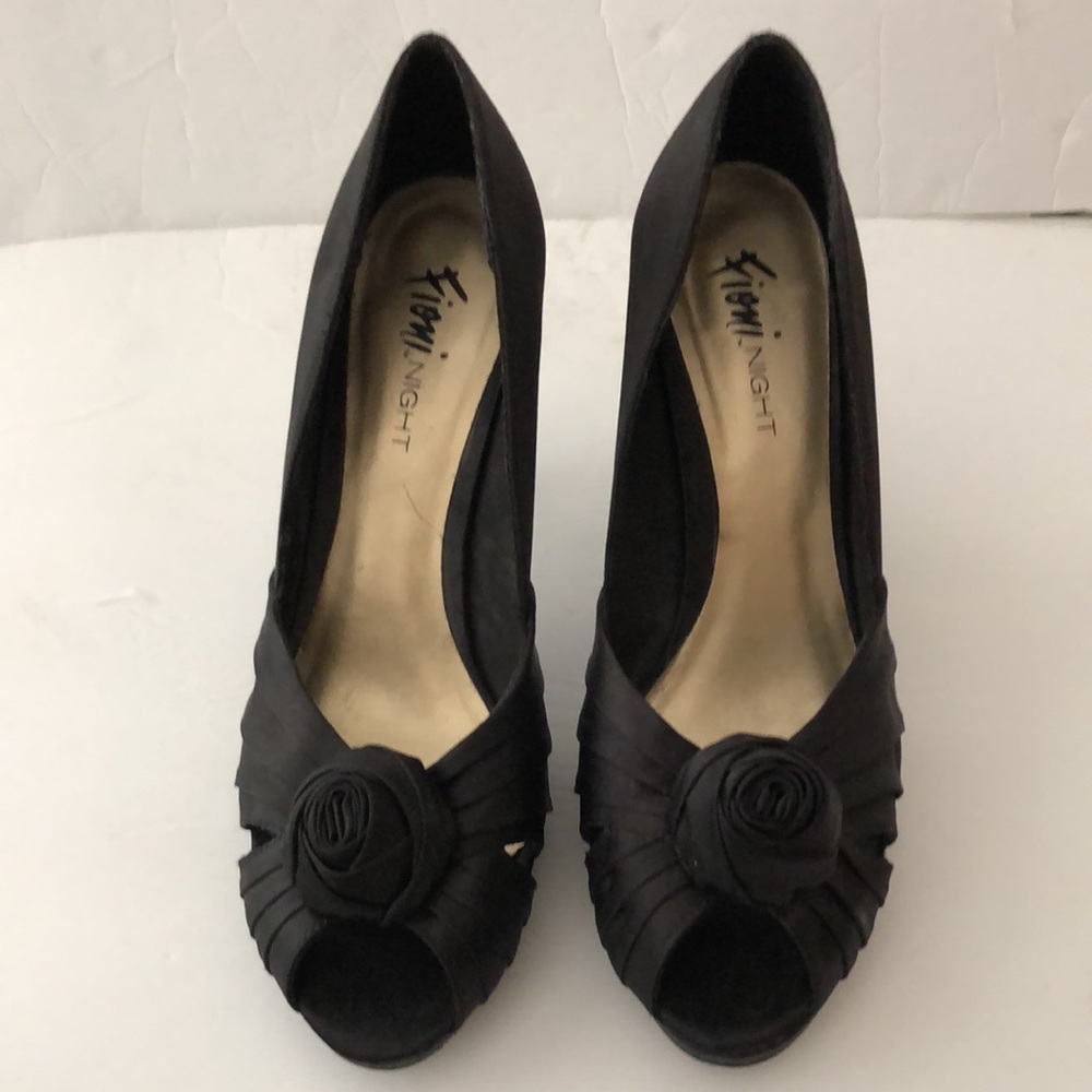 Fioni Night Black Satin Heels Shoes SZ 8.5 - Picture 2 of 10